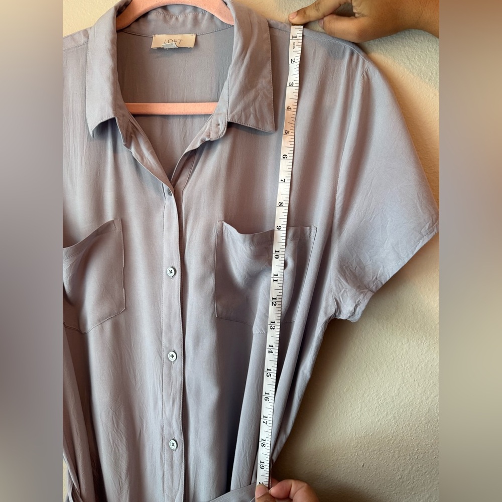 LOFT Light Gray Button-Up Mini Dress - Picture 4 of 10